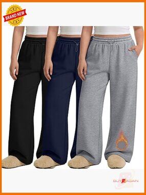 Plus Size Fleece Lined Sweatpants Joggers High Waisted Wide Leg with Pockets